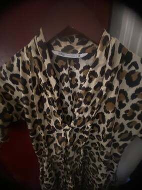 ZARA ZW Collection Leopard Print Belted Cotton Shirt Dress
